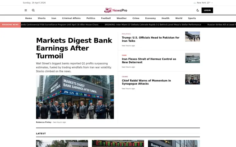 Ledger homepage NewsPro 'ledger' template — homepage screenshot at 1440x900