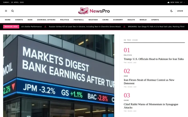 Atelier homepage NewsPro 'atelier' template — homepage screenshot at 1440x900