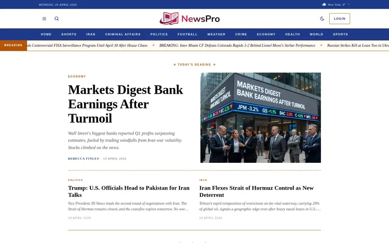 NewsPro 'pantheon' template — homepage screenshot at 1440x900