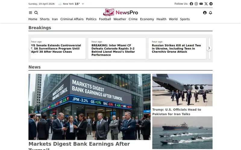 Default homepage NewsPro 'default' template — homepage screenshot at 1440x900