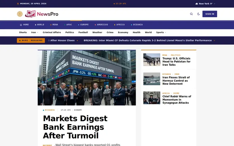 Meridian homepage NewsPro 'meridian' template — homepage screenshot at 1440x900