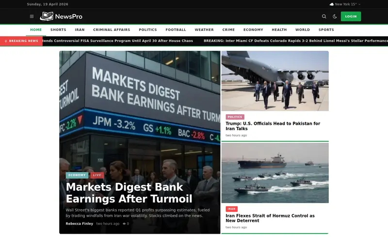 Arena homepage NewsPro 'arena' template — homepage screenshot at 1440x900